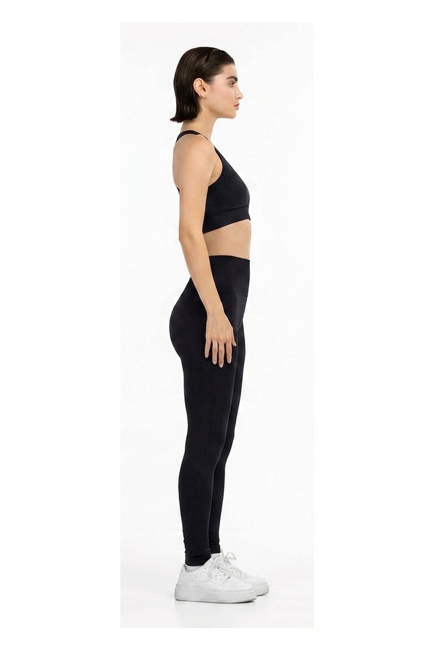Yoga Flex Sports Bra Set in Black, side profile view, Ascendia