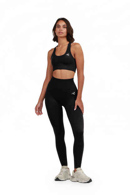 Yoga Flex Sports Bra Set in Black, three-quarter front view, Ascendia
