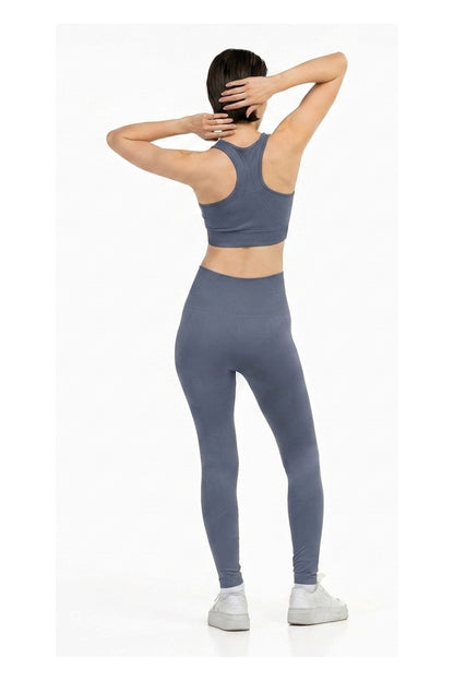 Yoga Flex Sports Bra Set in Slate Blue, full-length back view showing the racerback, Ascendia