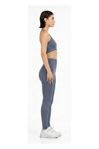 Yoga Flex Sports Bra Set in Slate Blue, side profile view, Ascendia