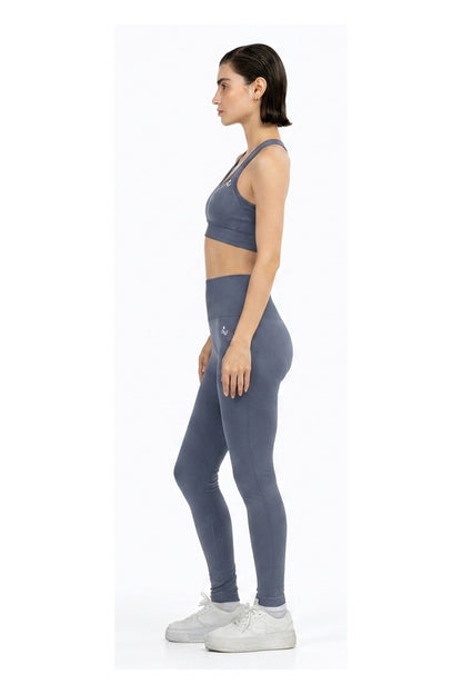Yoga Flex Sports Bra Set in Slate Blue, full-length side view, Ascendia