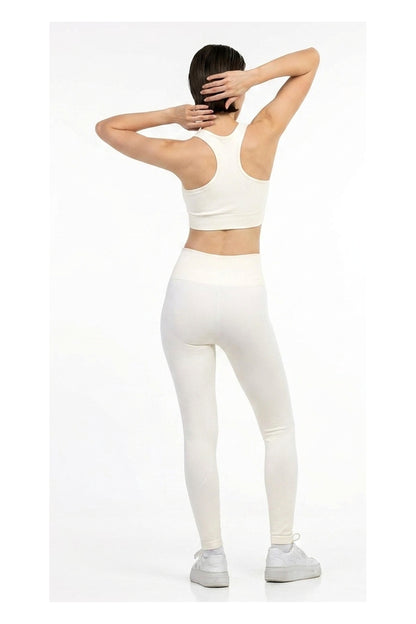 Yoga Flex Sports Bra Set in White, full-length back view showing the racerback, Ascendia