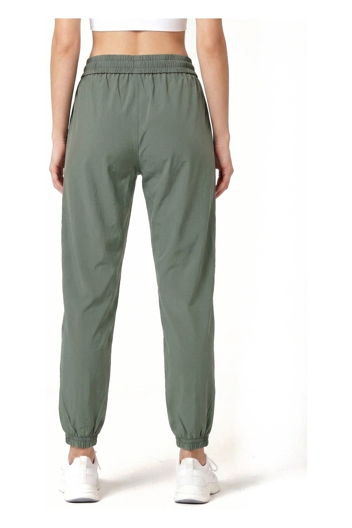 Women's Casual Joggers in Sage, back view showing the elasticated ankle cuffs, Ascendia