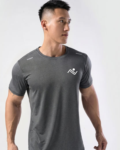 Men's gym fit t-shirt - gray, Ascendia - detail