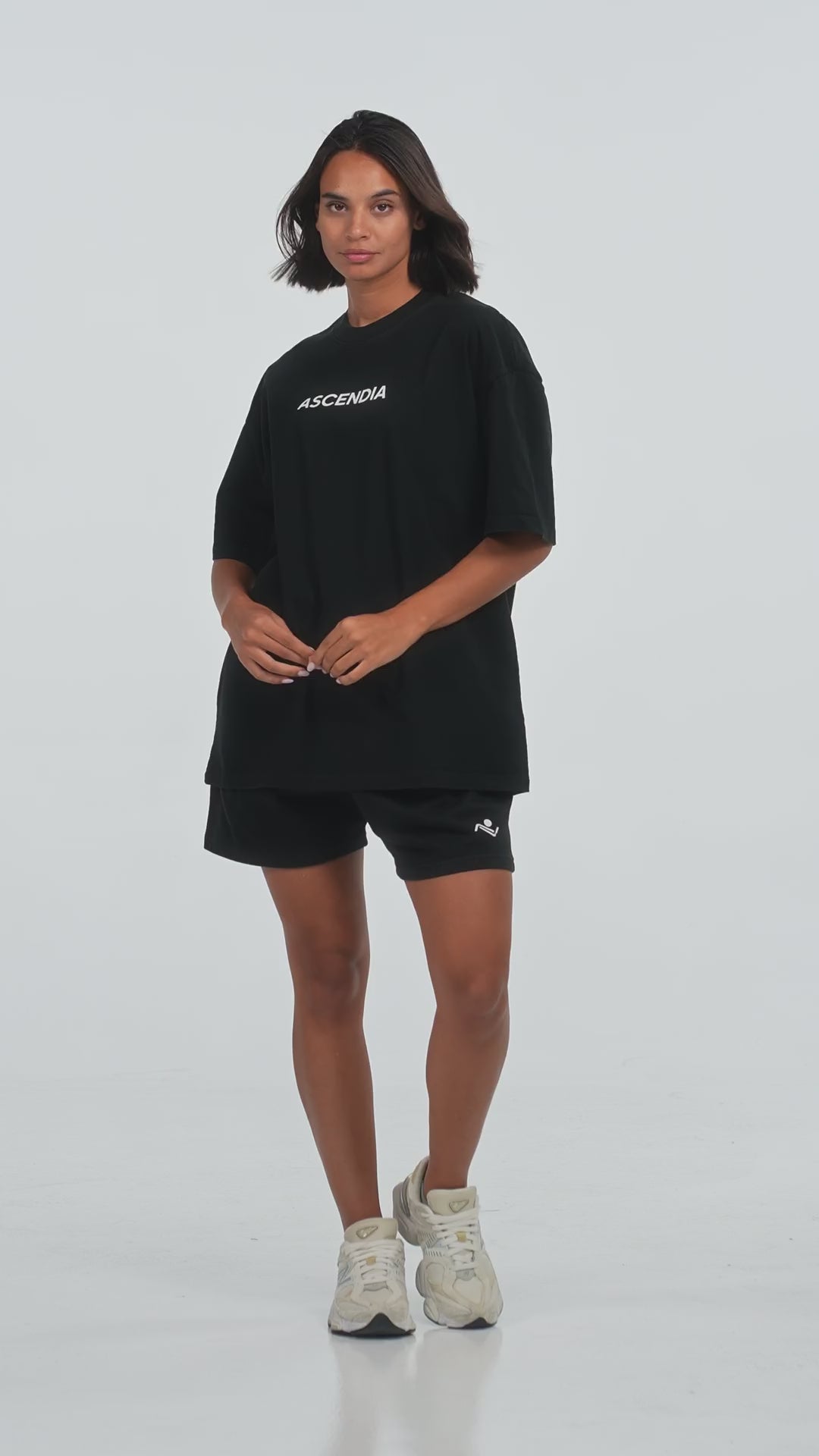 Workout Tee & Short Set in Black, video on female model, Ascendia