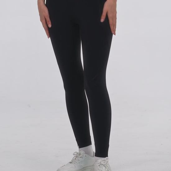 Active Fit Leggings in Black, video on model showing the side thigh pockets, Ascendia