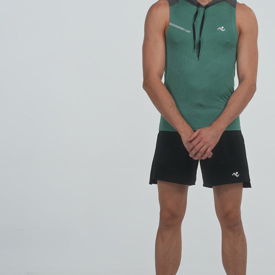 Sleeveless Workout Hoodie in Red and Jade, two models, video, Ascendia