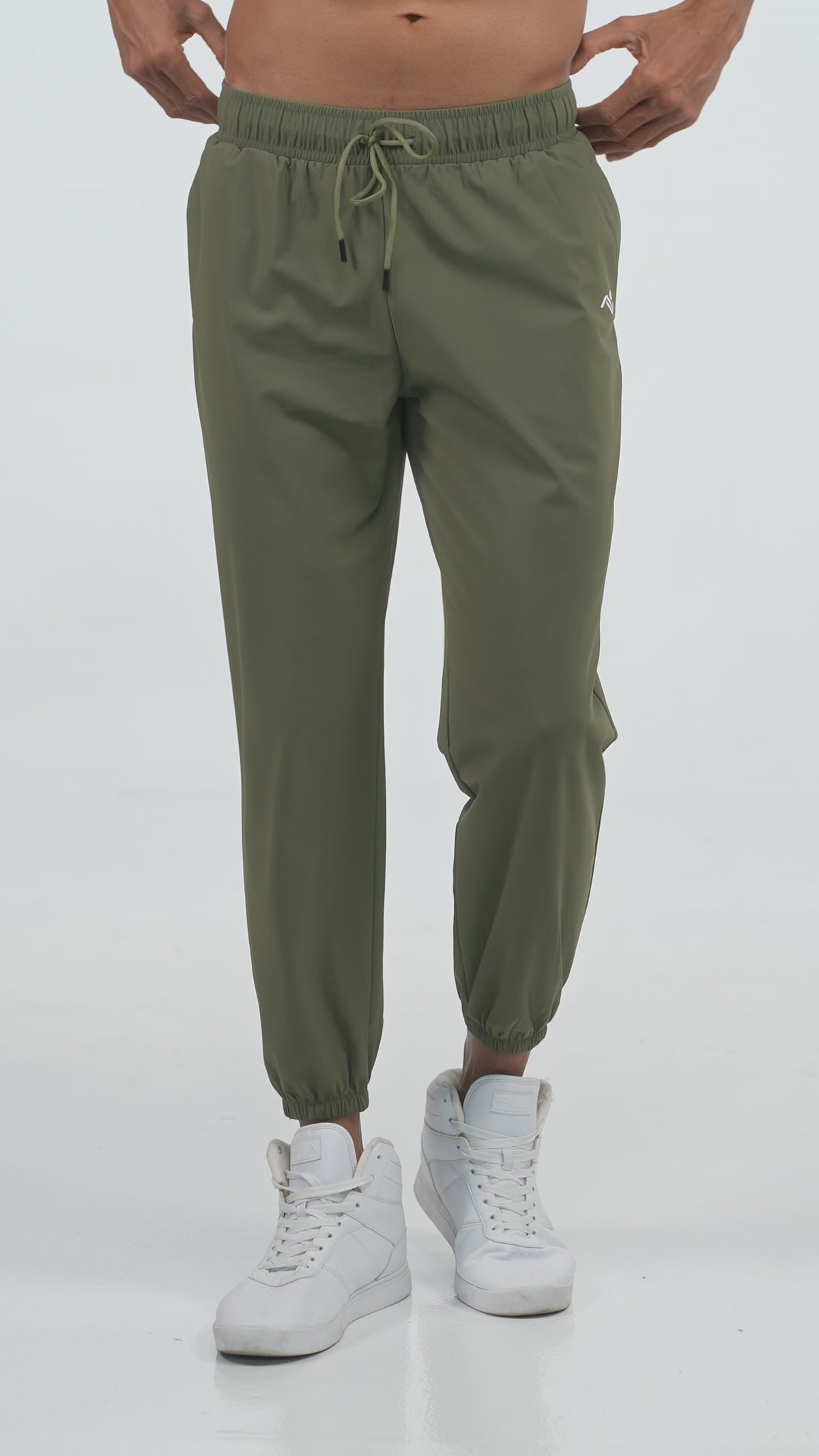 Men's Loose Gym Joggers in Olive, video, Ascendia