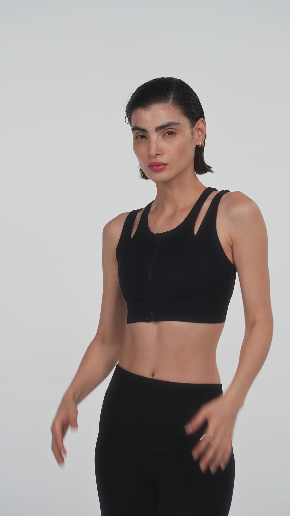 Zip-Front Sports Bra in Black, video, Ascendia