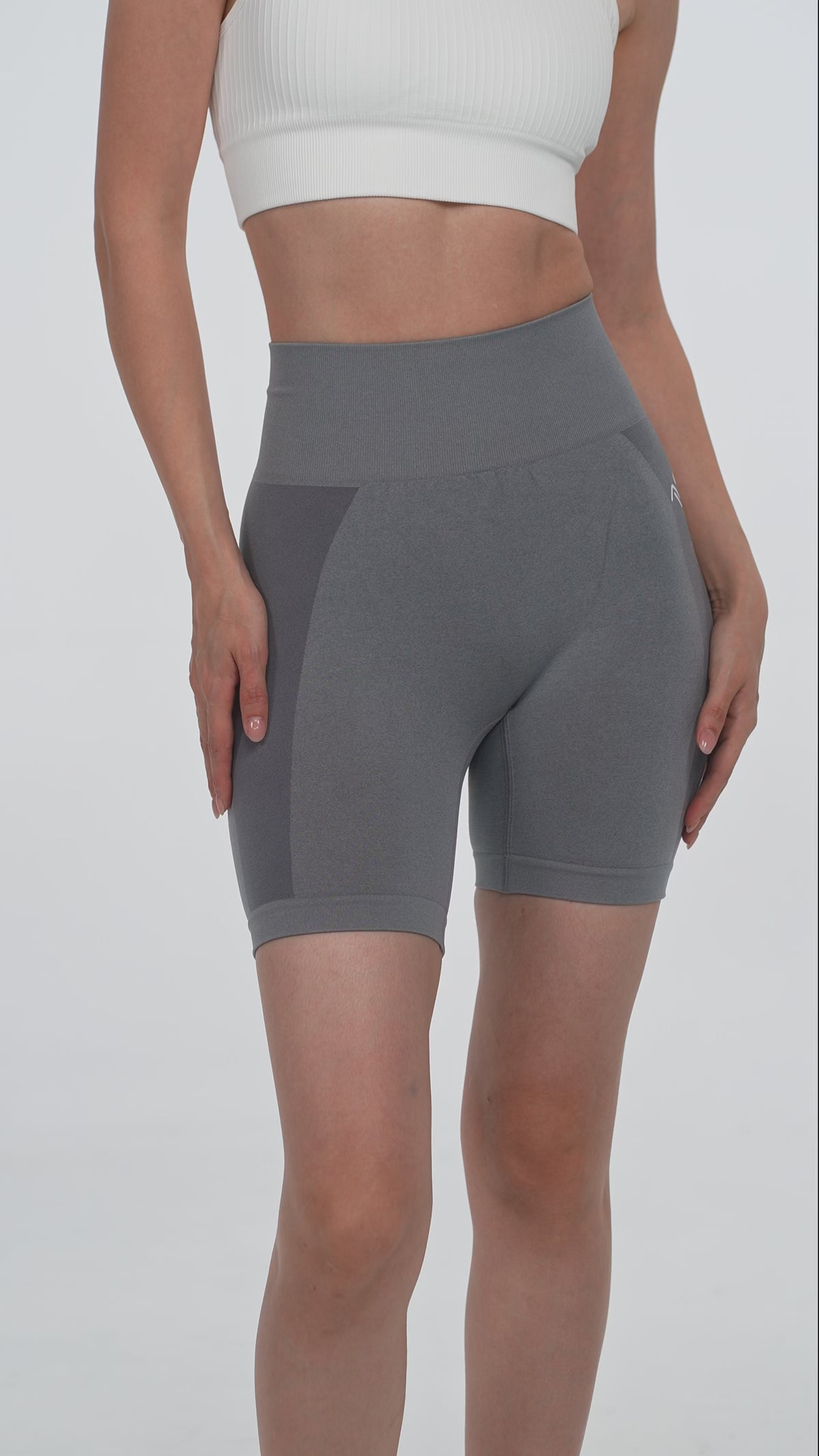 Seamless Ribbed Yoga Shorts in Dark Grey, video, Ascendia