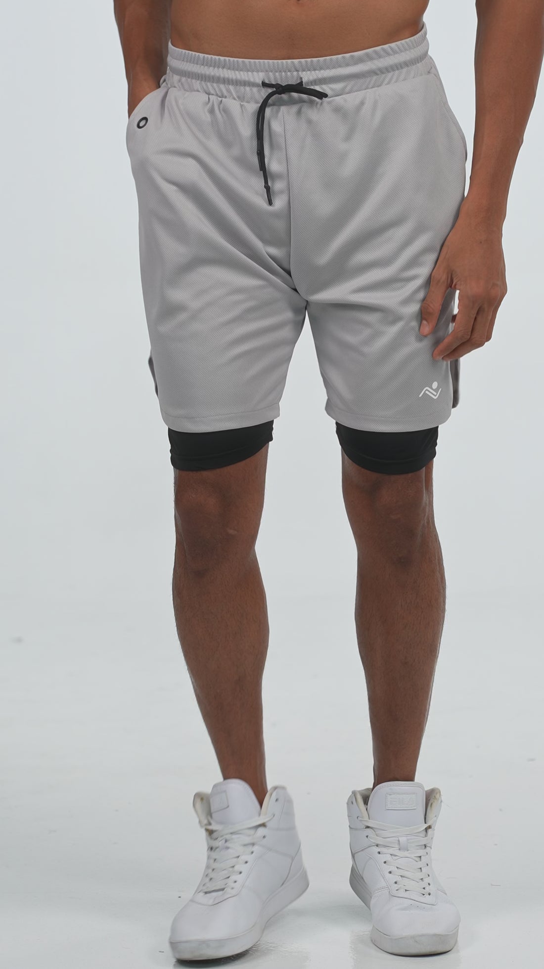 Double Layer Training Shorts in Light Grey, video, Ascendia