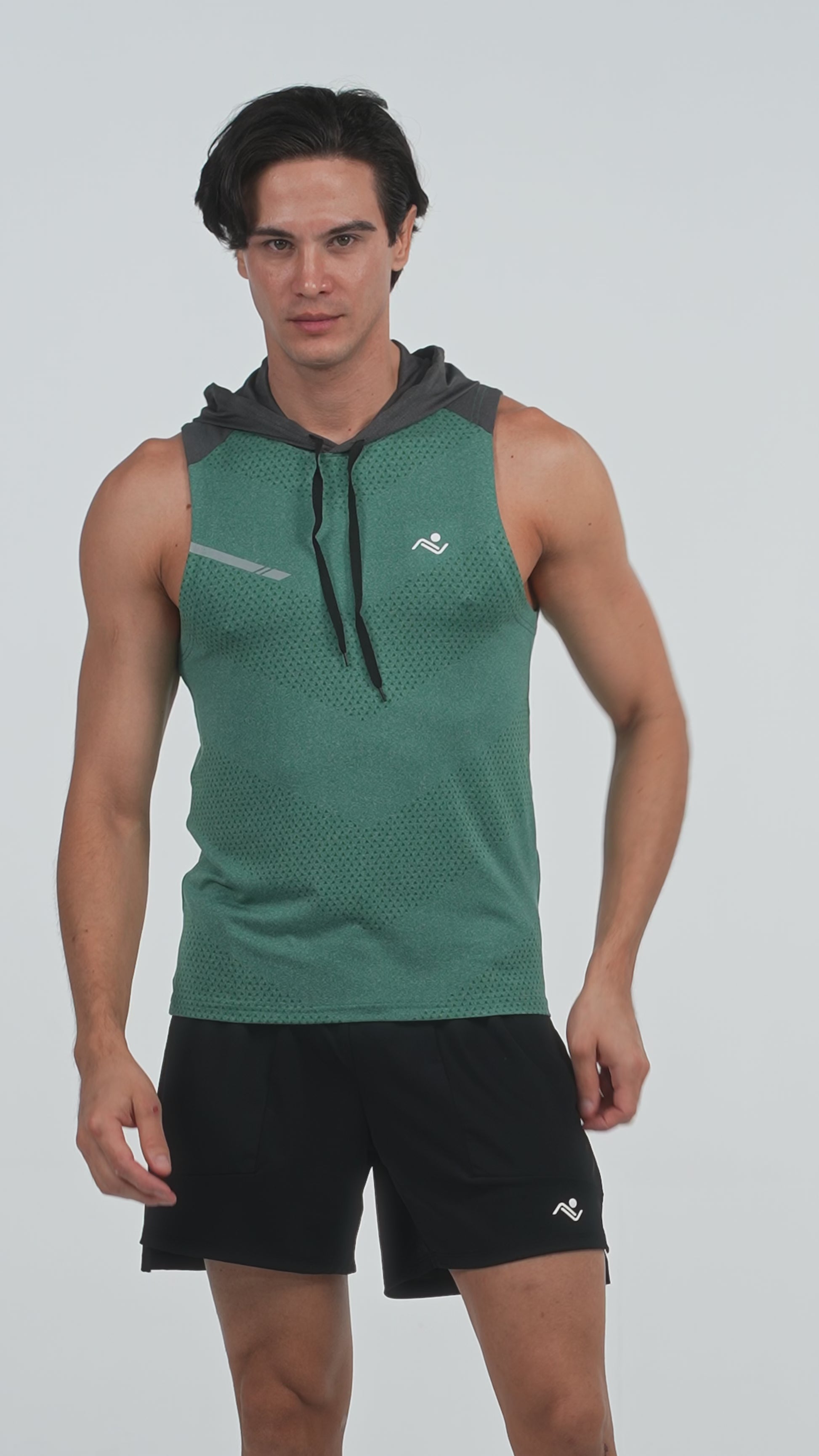 Sleeveless Workout Hoodie in Jade, video, Ascendia