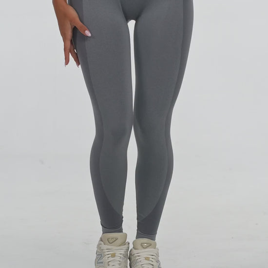 Seamless Ribbed Yoga Leggings in Dark Grey, video, Ascendia