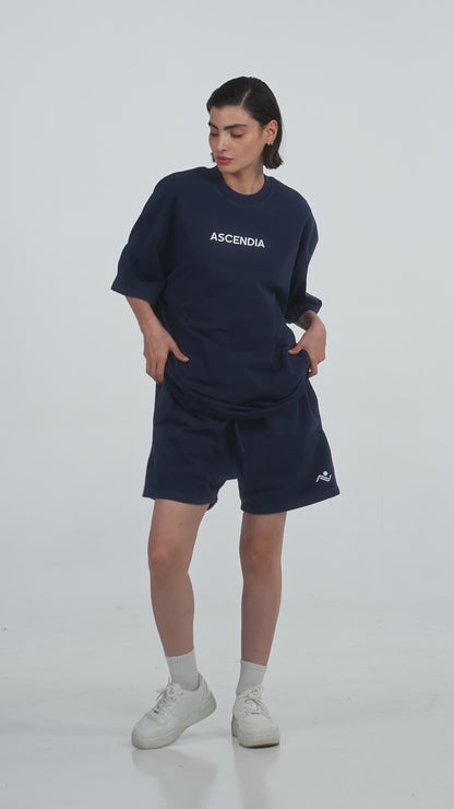 Workout Tee & Short Set in Navy, video on female model, Ascendia
