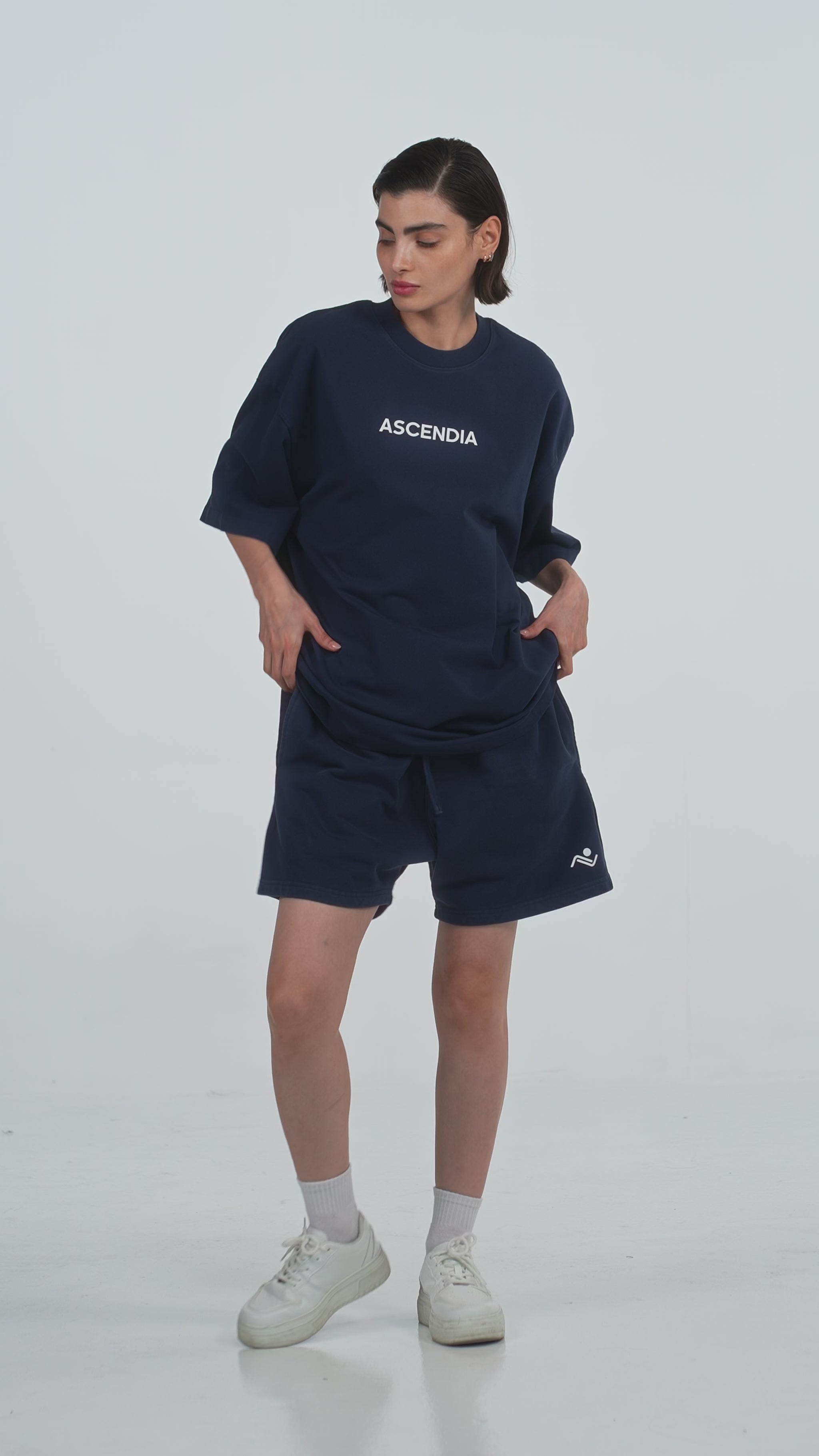 Ascendia women's tee and short set - navy