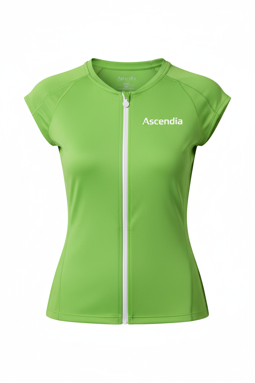 Women's full-zip training tee - green, Ascendia logo
