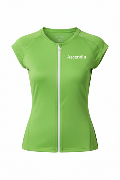 Women's full-zip training tee - green, Ascendia logo